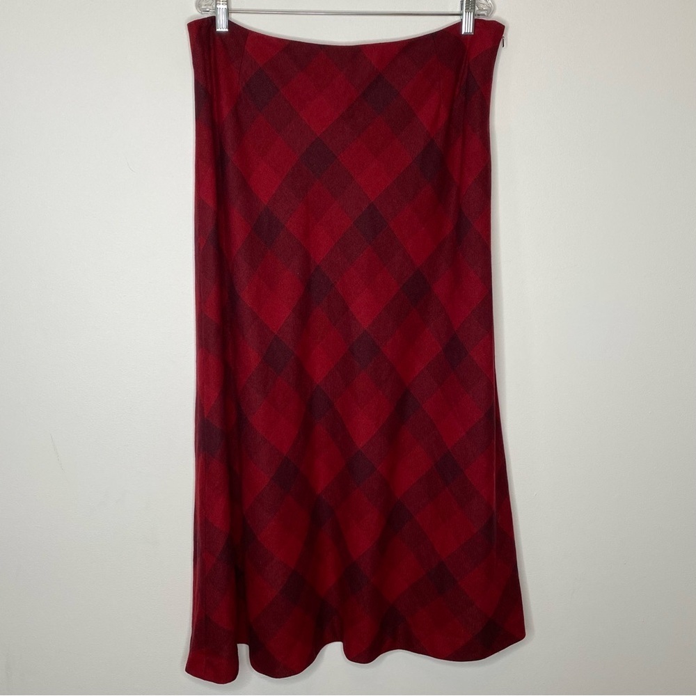 Eddie Bauer Vintage Red Plaid Wool Maxi Skirt - Picture 2 of 10